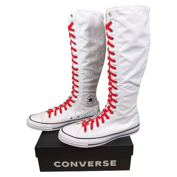 Converse XXHI White Black Red Elastic Lace Canvas Knee High Sneaker Boot M11 W13 - Picture 4 of 9